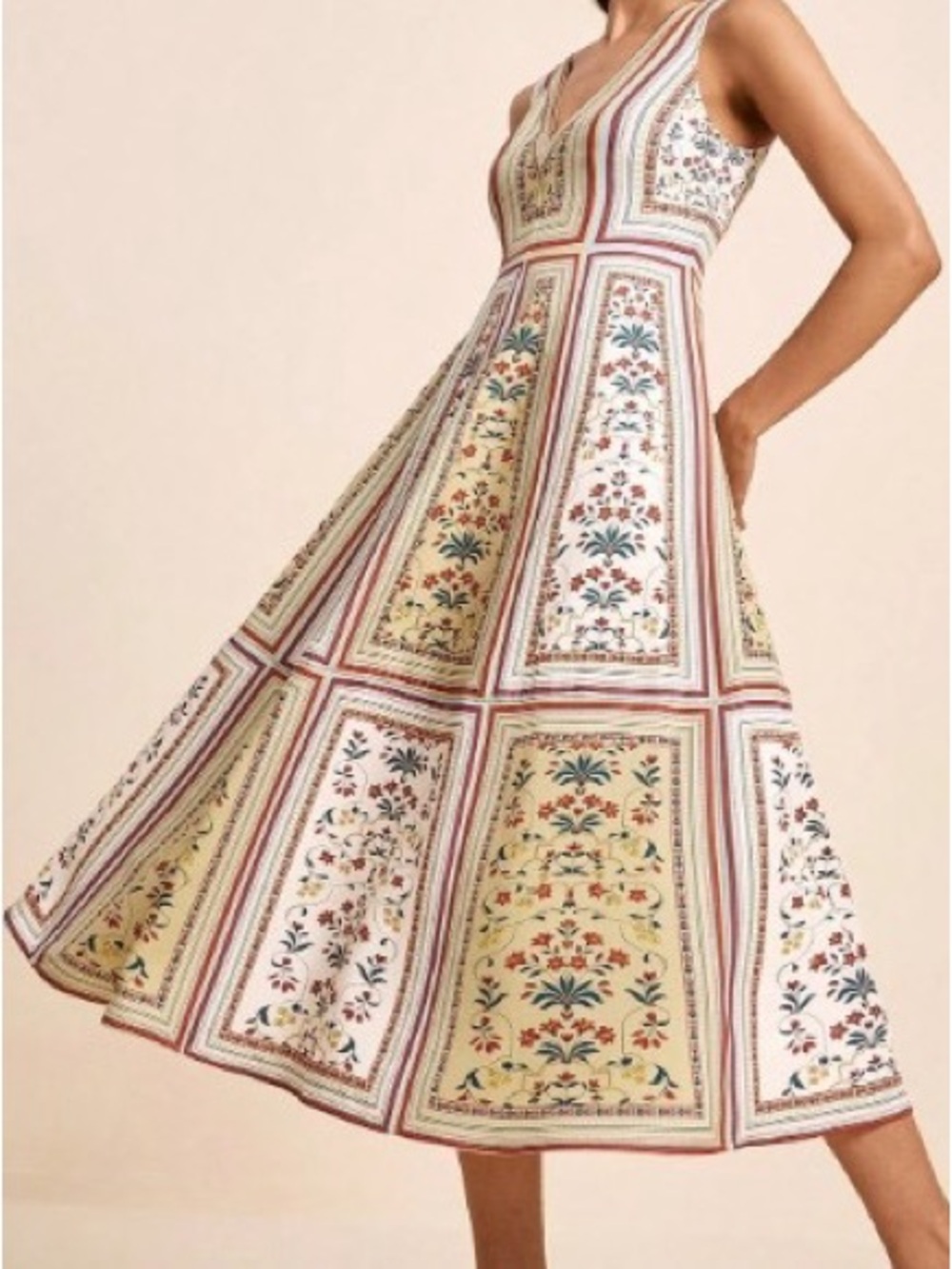 Floral Panel Midi Dress in Cream and Yellow